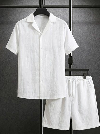 Men's Casual Short-Sleeve Shirt & Drawstring Shorts Set