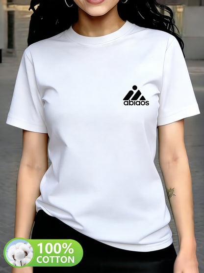 Women's Cotton Crew Neck T-Shirt with Geometric Print