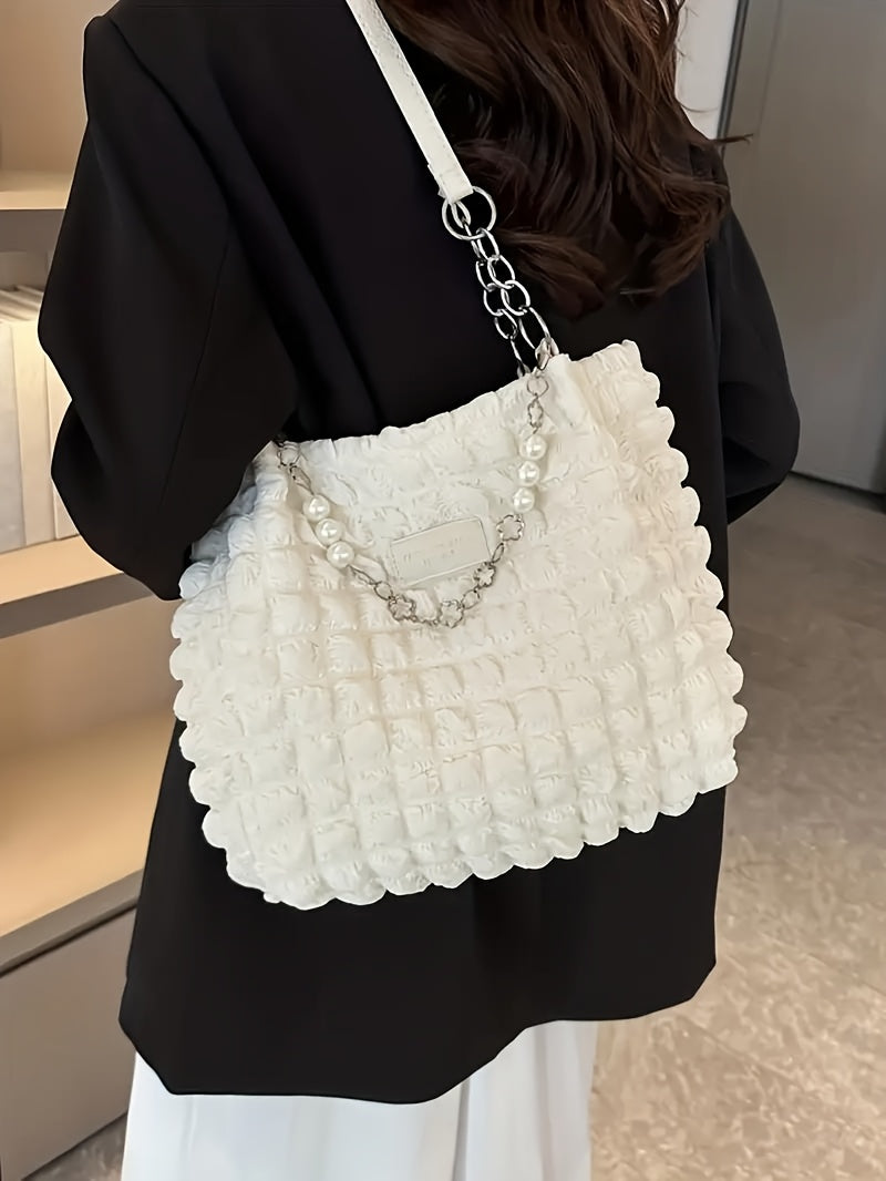 Summer Fresh and Sweet Ruffled Bubble Cloud Shoulder Bag, Large-capacity Tote for Outings and Commuting, Fashionable Women's Soft Handbag, Available in 4 Colors