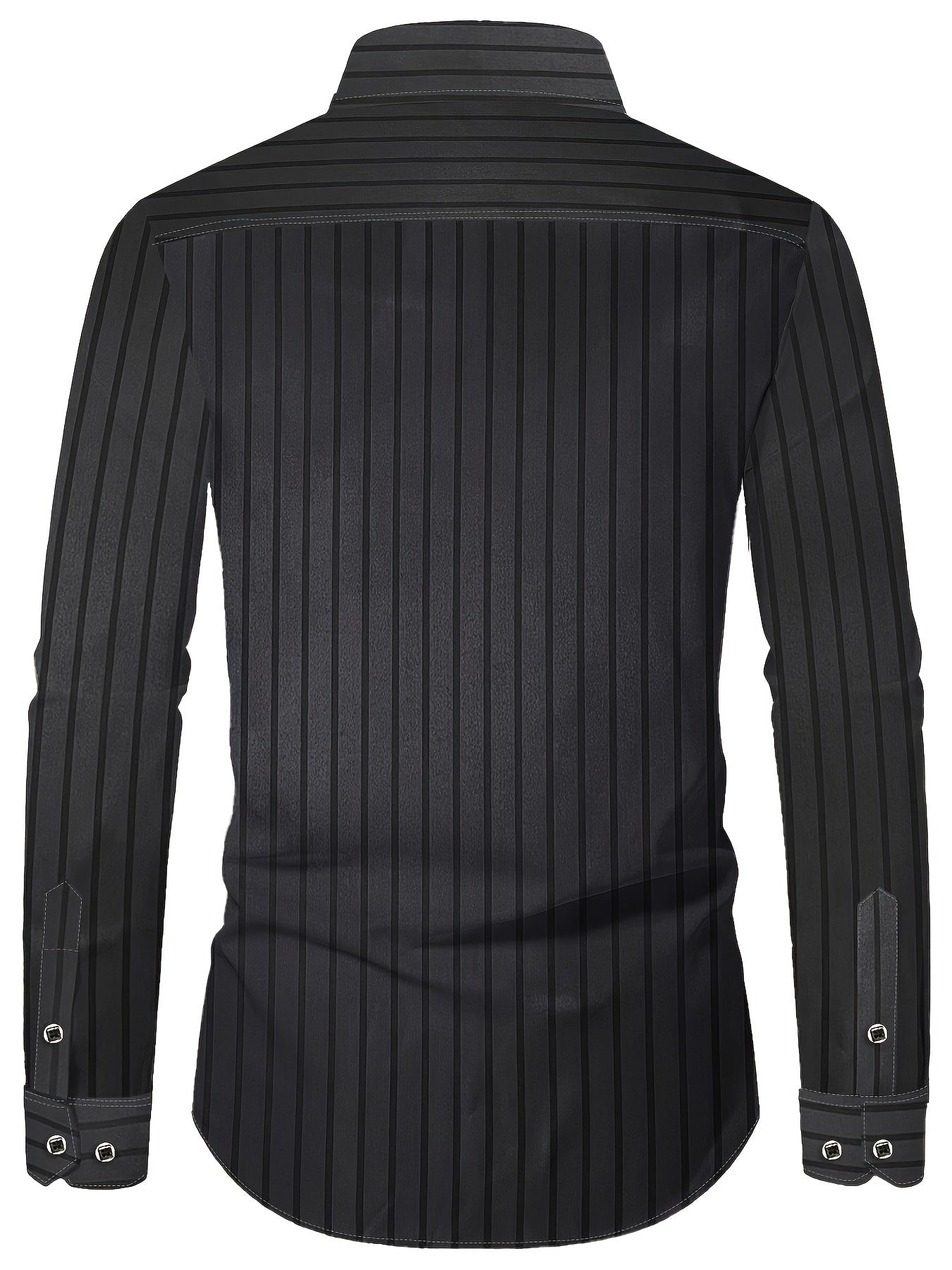 Men's Slim-Fit Striped Long Sleeve Shirt - Polyester, Machine Washable, Business Casual Style for Spring/Fall, 1856 Print, Hexagon Collar