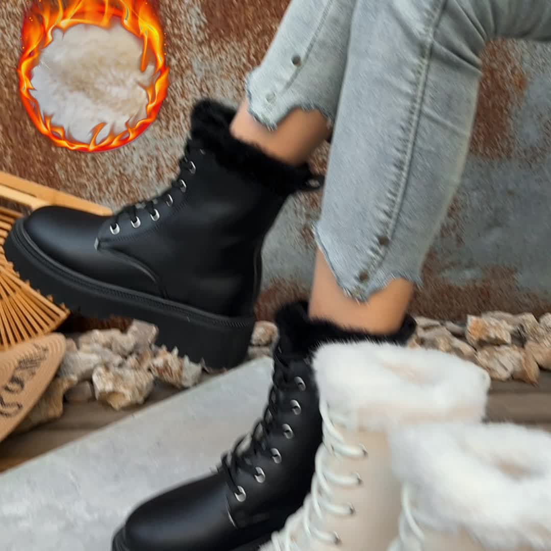 Women'S Elegant White Fleece-Lined Ankle Boots with Side Zipper - Cozy Round Toe Platform Heel, Comfortable Fabric Lining & Durable PVC Sole for Casual Winter Wear, Travel & Everyday Outfits, Winter Boots, Travel Footwear, Pl