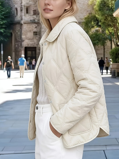 Women's Quilted Doll Collar Coat - Elegant Spring & Autumn Outerwear