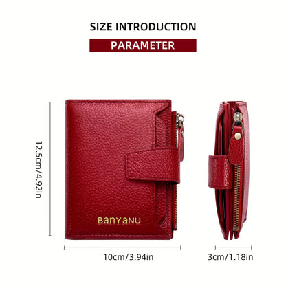 BANYANU Women'S Genuine Faux Leather Wallet - Red Lychee Grain Texture, Multi-Card Slots, Zippered Coin Pocket, Detachable ID Window, Compact Design for Everyday Use, Secure Coin Storage | Stylish Wallet | Synthetic