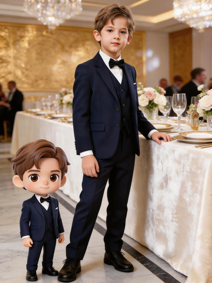 Boys' Korean Style 4-Piece Suit Set with Jacket & Bow Tie