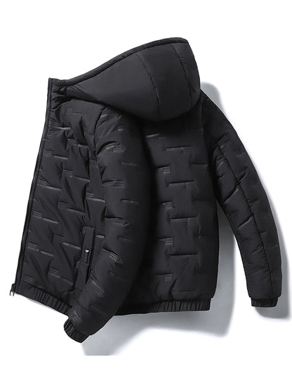 1pc Men's Heavy-Duty Winter Jacket with Hood - Stand Collar & Zippered Pockets, Grey/Black & White, Machine Washable Cold Weather Coat for Skiing, Snowboarding, Outdoor Activities (-Filled)