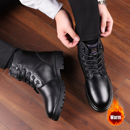 Men'S Winter Boots - Thick Warm Lace-Up Ankle Boots with Non-Slip Rubber Sole, Genuine Leather Upper & Lining, Round Toe for Cold Weather, Office, Formal