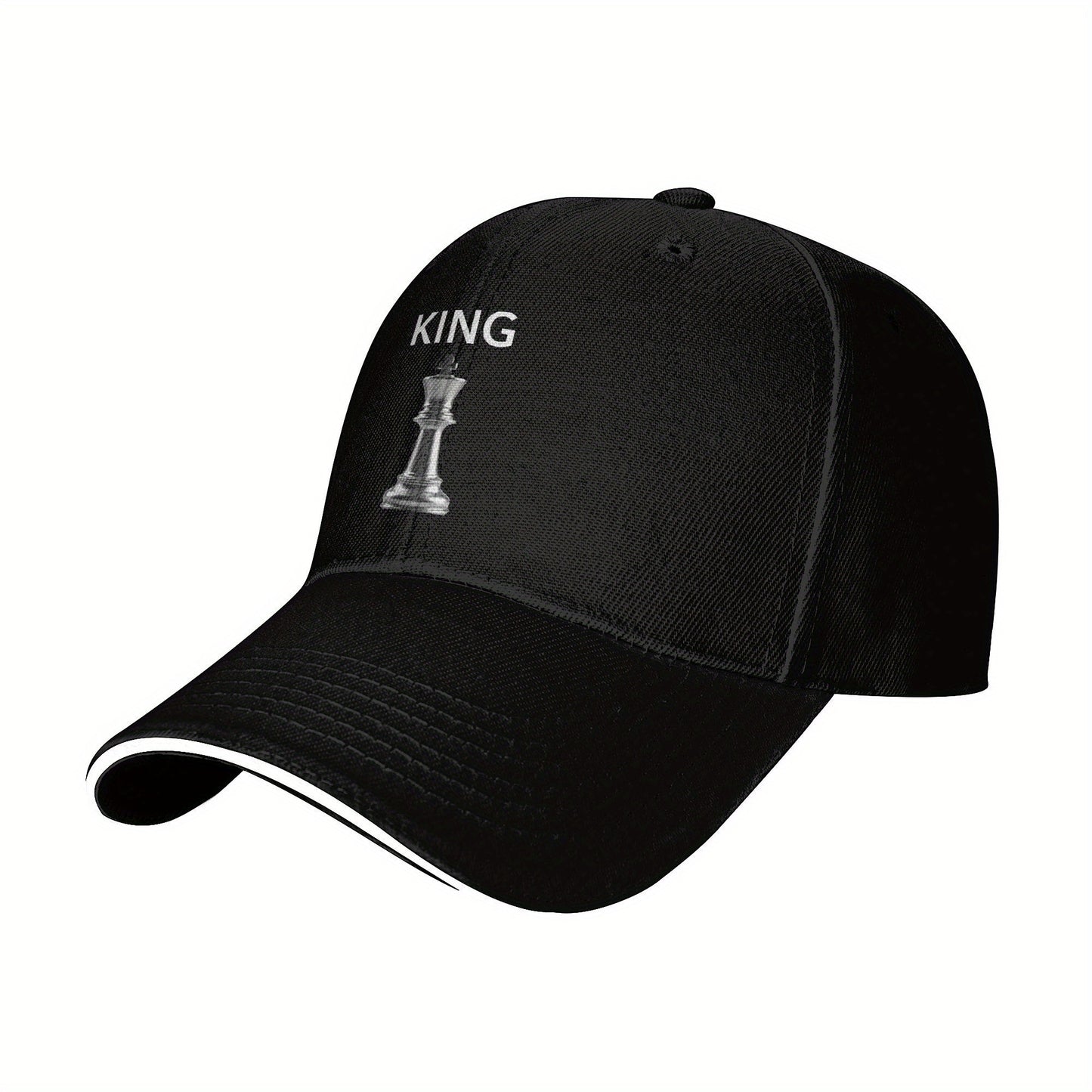 Chess King Snapback Baseball Cap - Black with White Chess Piece Design, Unisex Casual Sun Protection Hat for Men & Women, Perfect Gift for Chess Enthusiasts, Summer Cap | Unisex Hat | Durable Headwear