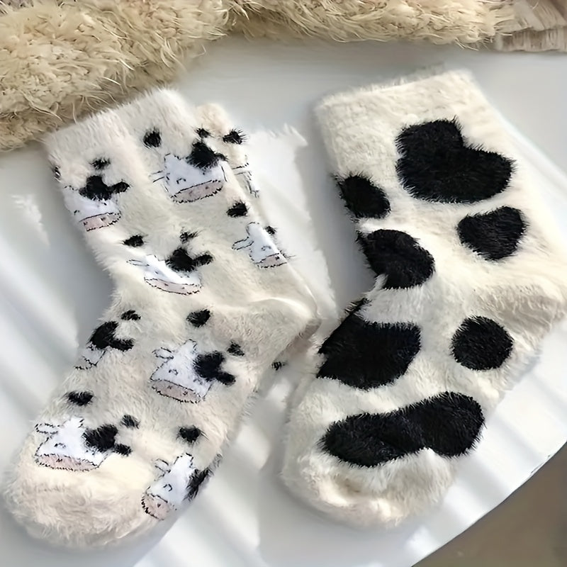 5 Pairs Milk Dot Fluffy Socks for s & - Thickened Warm Winter Socks with Cozy Furry Lining, Cute Cow/Chicken/Sheep/Beaver/Bear Patterns, Family Pack /Outdoor Use, Machine Washable Cold-Proof Footwear
