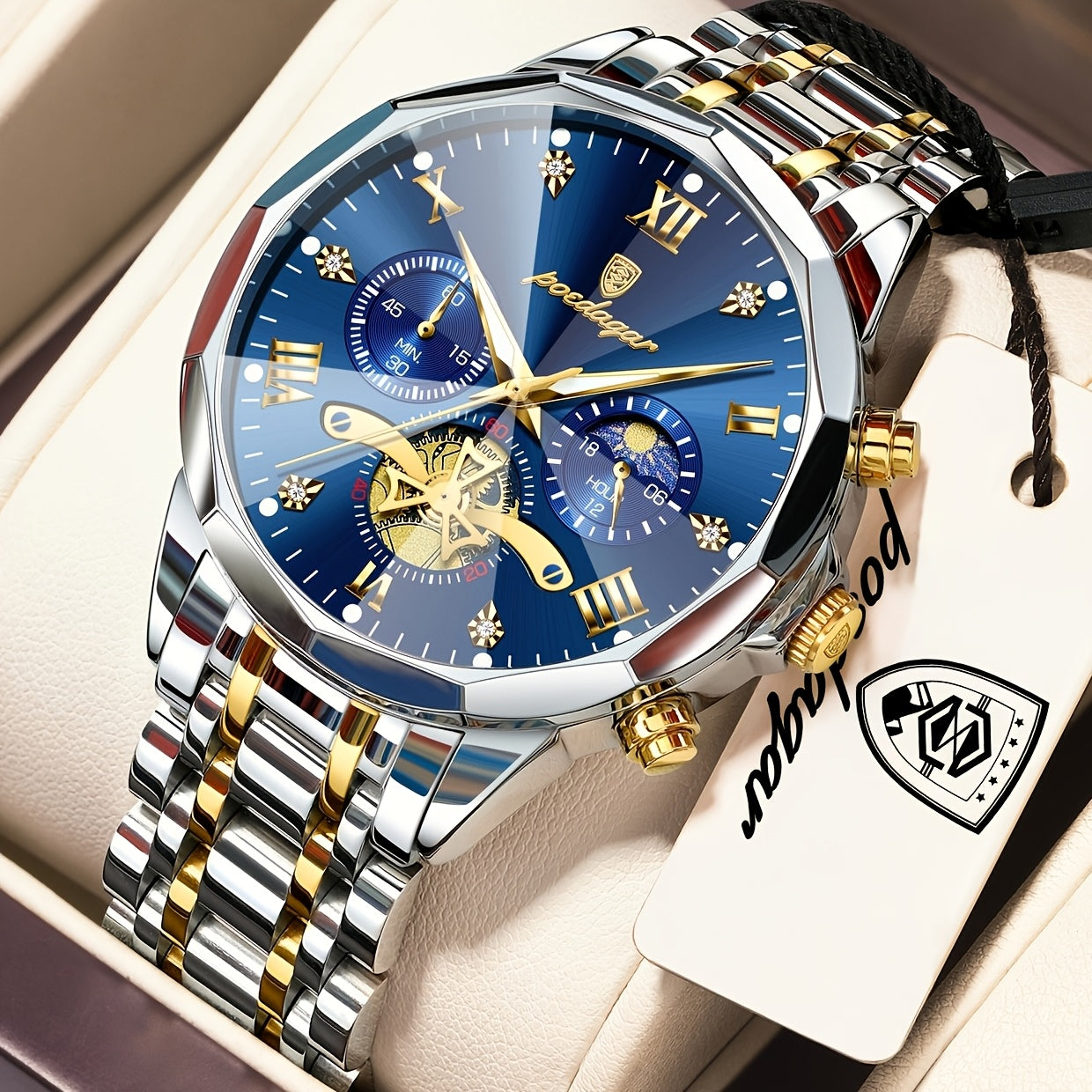 Men's Stainless Steel Business Watch with Luminous Chronograph