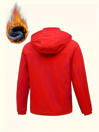 Men'S Fleece Jacket - Full-Zip Hooded Coat with Zippered Pockets, All-Season Lightweight Outerwear for Gym, Hiking, Everyday - - Easy-Care Polyester Jacket for Teens & Adults, Gym Apparel, Sporty Design, Durable Fabric, Activ