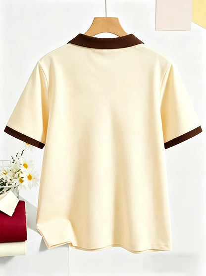 Women's Casual Loose-Fit Polo T-Shirt in Solid Colors
