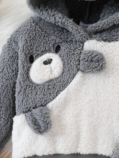 JOPGEEY 2pcs Baby Winter Outfit Set - Cute Plush Hooded Long Sleeve Romper & Pants with 3D Animal Ear Applique (Bears/Cats/Dogs), Soft Stretch Fabric, Machine Washable Cozy for &, Perfect for Outdoor