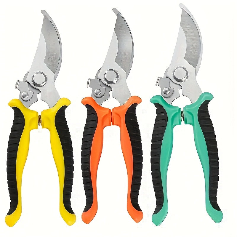 Heavy-Duty Professional Stainless Steel Pruner with Comfort Grip, Multi-Functional Garden Shears and Secateurs - Non-Slip Ergonomic Design for Effortless Spring Assisted Opening & Closing; Sharp Blades Cut Thick Branches With - ayq