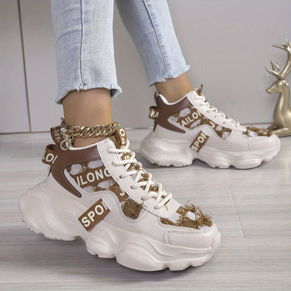 1 Pair Women'S High-Top Fashion Sneakers, Lightweight EVA Sole, Breathable Fabric Upper, All-Season Athletic Running Shoes with Comfort Insole