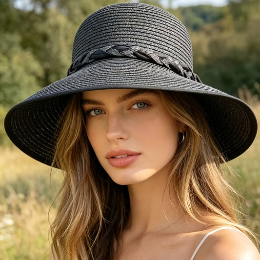 Women's Lightweight Foldable Sun Hat with Black Bow