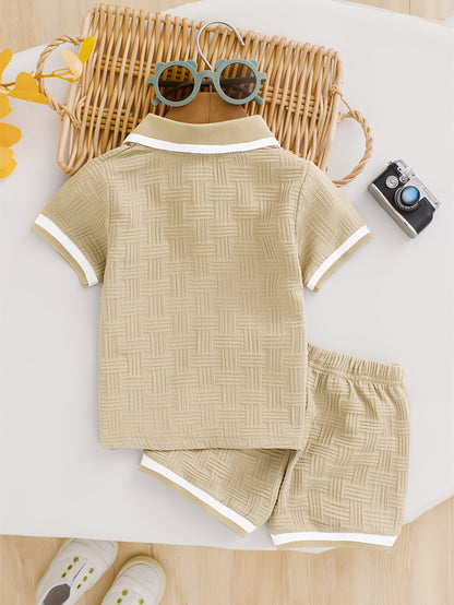 Boys' Summer Polo Shirt & Shorts Set - Preppy Casual Outfit - ayq