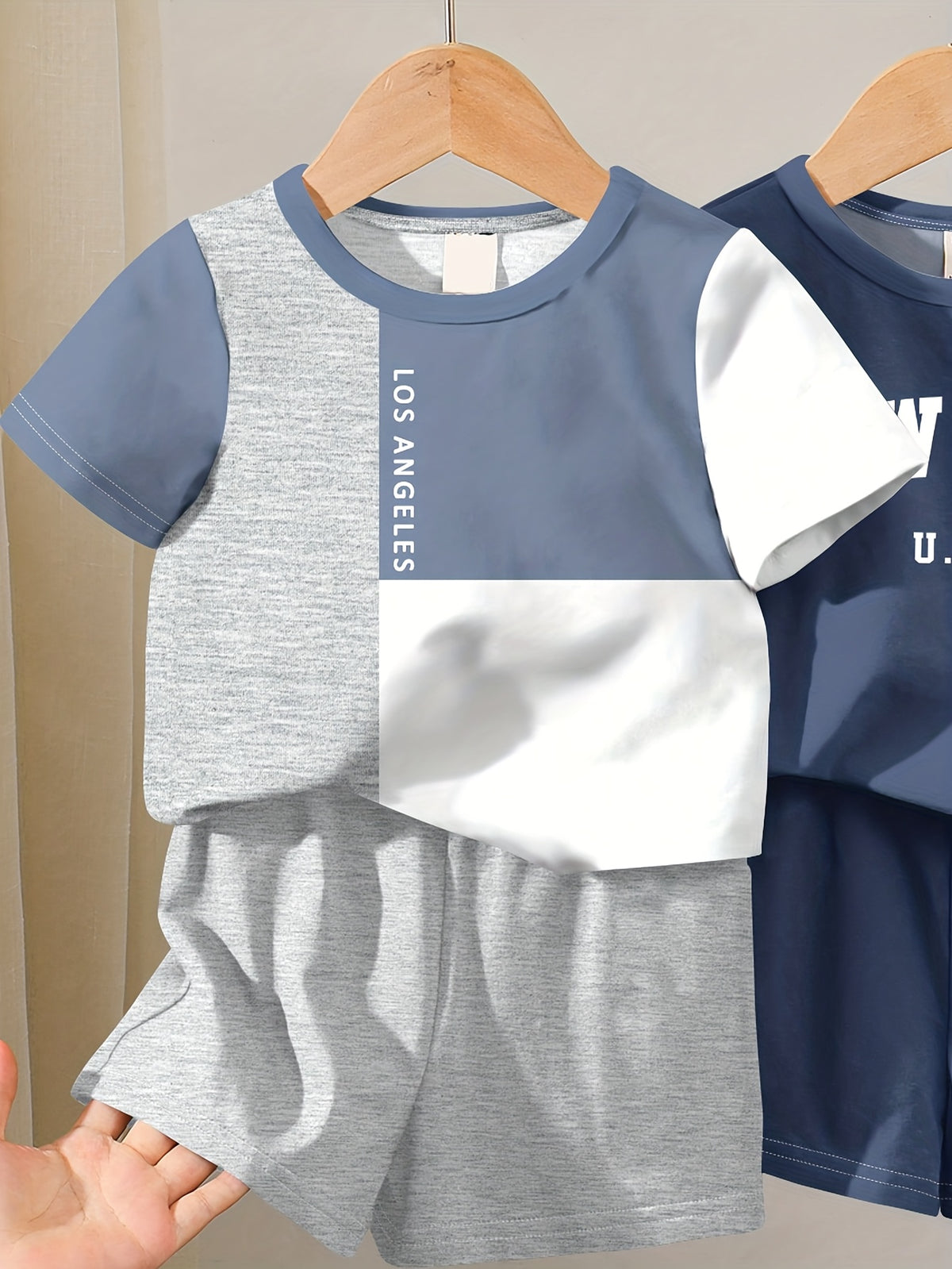Boys' Summer Casual Sportswear Set with Color Block & Letters - ayq