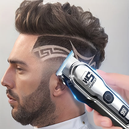 A Professional Men'S Electric Hair Clipper Set with an LED Display, an Electric Shaver, Four Guide Combs for Zero-Gap Cutting, a Small Brush, TYPE-C Charging, Perfect As a Gift for Men, Father'S Day Presents - ayq