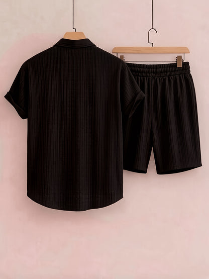 Men's Casual 2-Piece Summer Set: Button-Down Shirt & Drawstring Pants