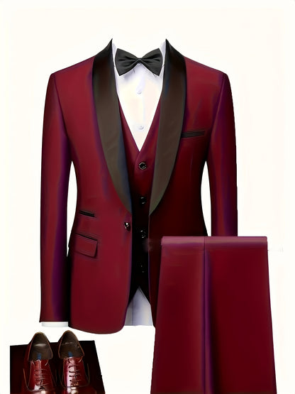 Men's Slim Fit 3-Piece Business Suit Set with Vest & Trousers