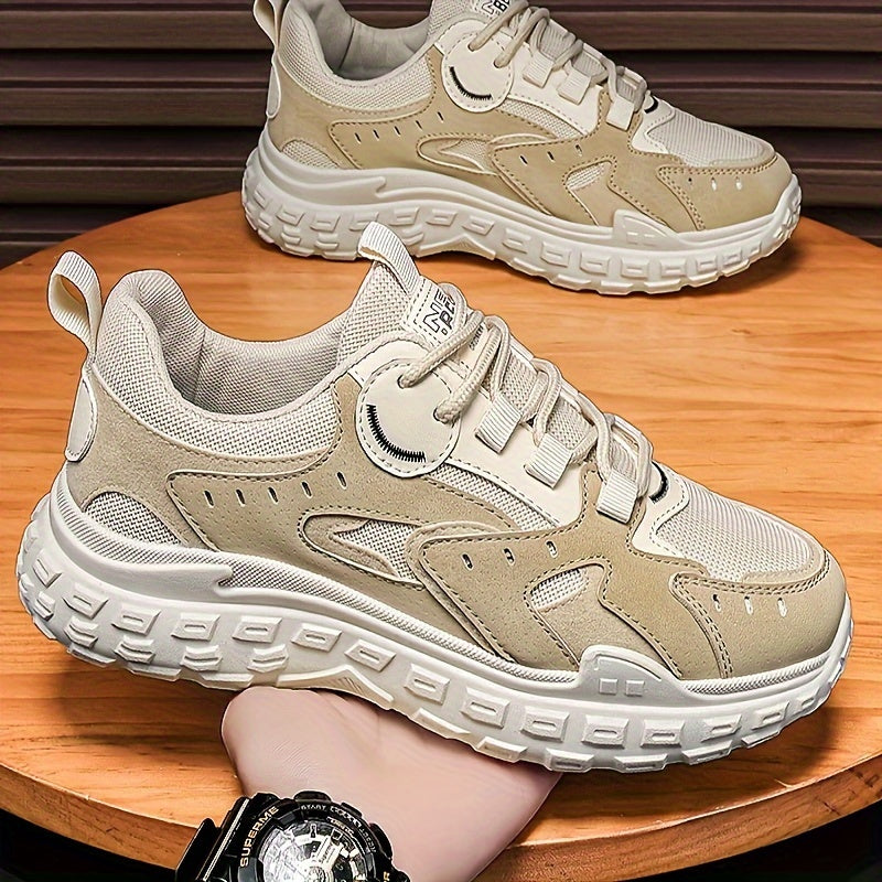 Men's Trendy Chunky Sneakers - Breathable Mesh  PU Upper, Durable PVC Sole, Lace-Up Casual Sneakers in Gray, Black  Orange, All-Season Comfort for Casual Attire