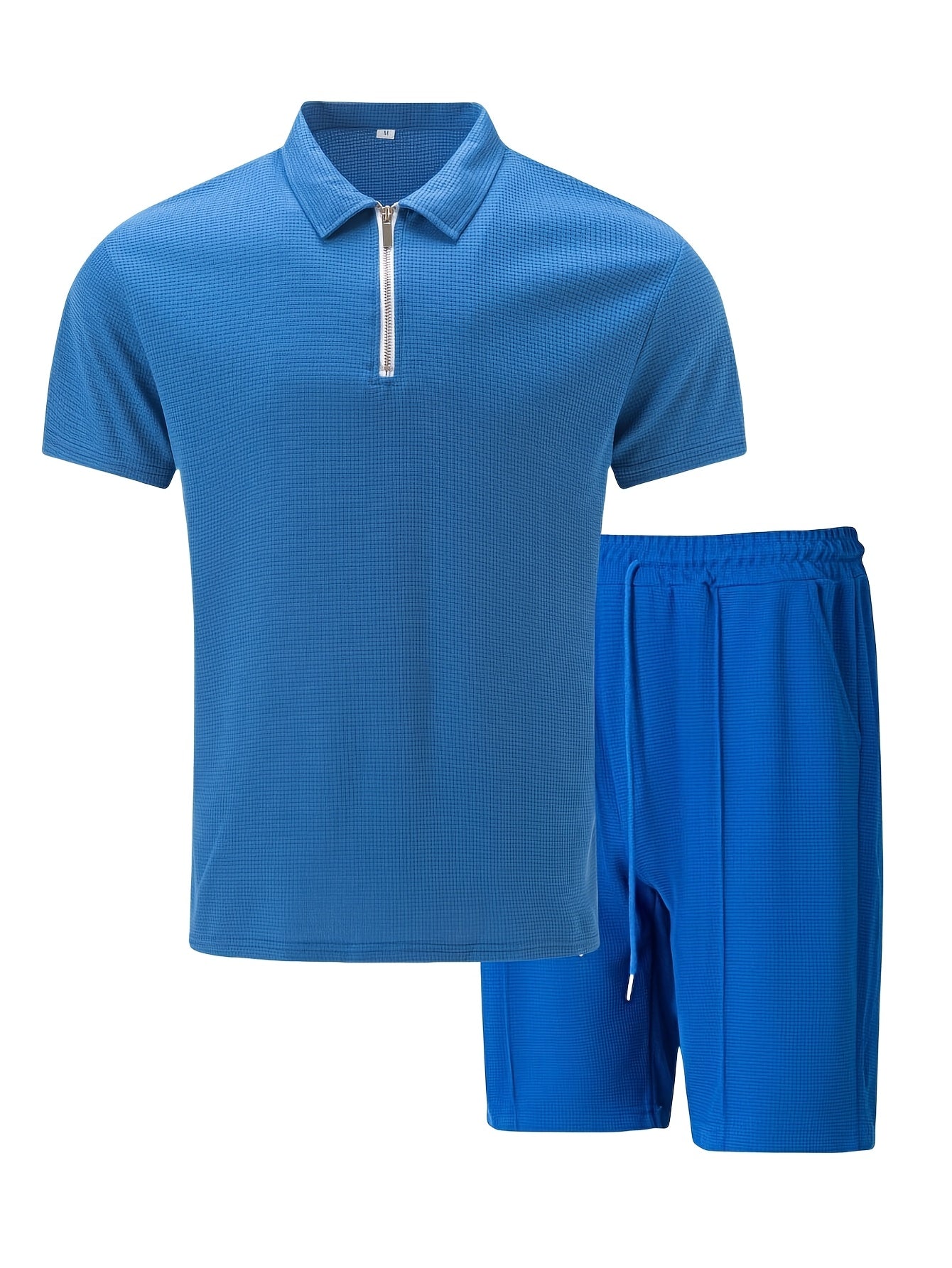 Men's Summer Casual 3-Piece Tracksuit Waffle Knit Half-Zip