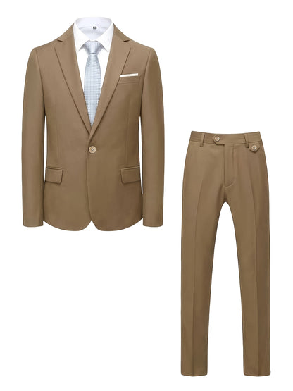 Men's Polyester Suit Set with Jacket & Trousers for Business Casual