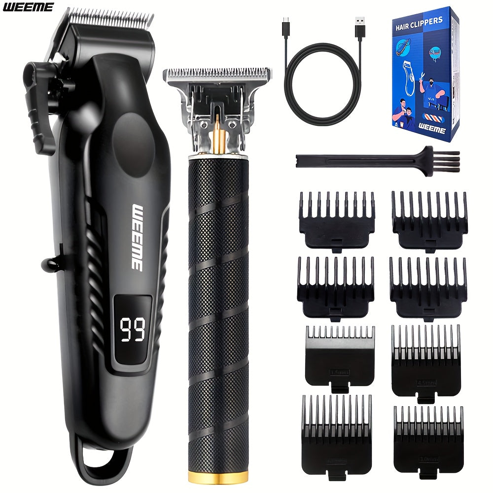 WEEME 2pcs/3pcs Men's grooming suit Multi-function electric hair clipper shaver trimmer alloy steel head three-gear adjustment USB fast charging LCD power display household travel car must-have gift for husband, boyfriend and