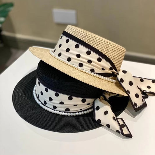 Women's Wide-Brim Summer Straw Hat with Ribbon Bow