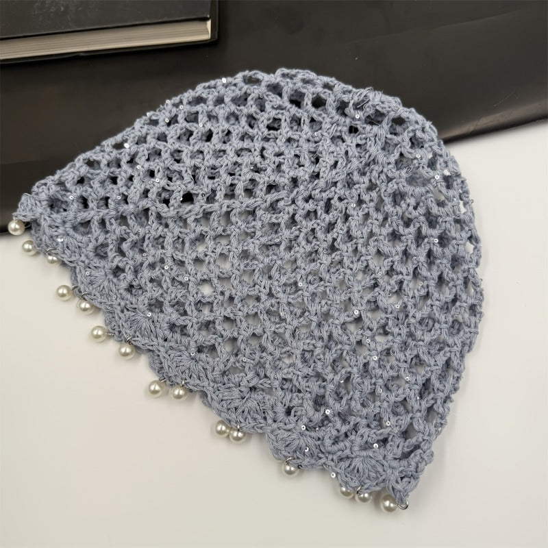 Lightweight Gray Crochet Hand-Hollow Brimless Hat for Women