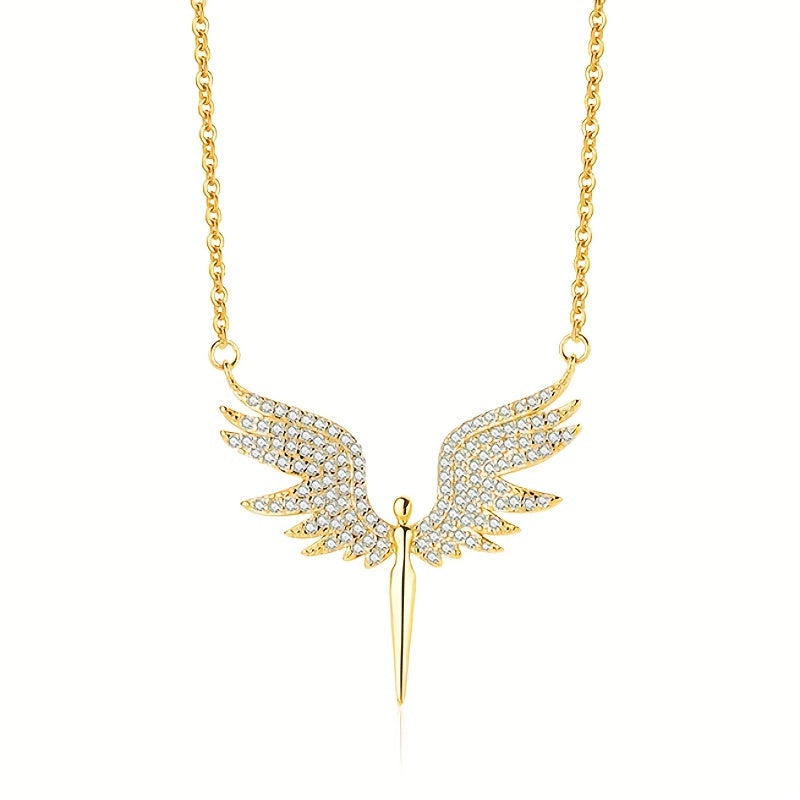 Glamorous Copper Angel Wings Pendant with Synthetic Zirconia
