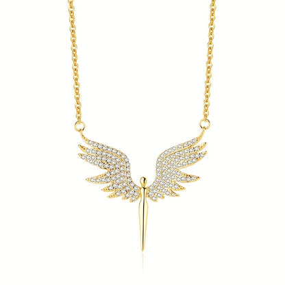 Glamorous Copper Angel Wings Pendant with Synthetic Zirconia