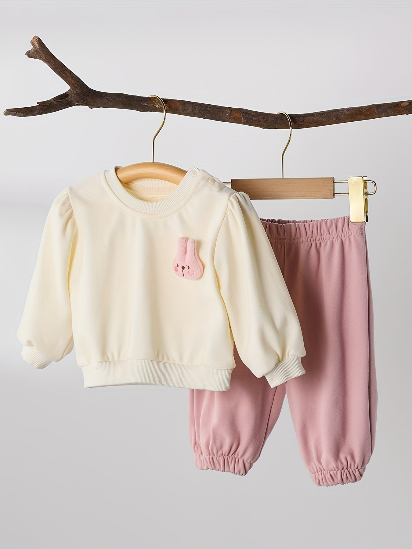 Baby Girl's Cotton Sweatshirt Set with Rabbit Ears for Spring/Fall