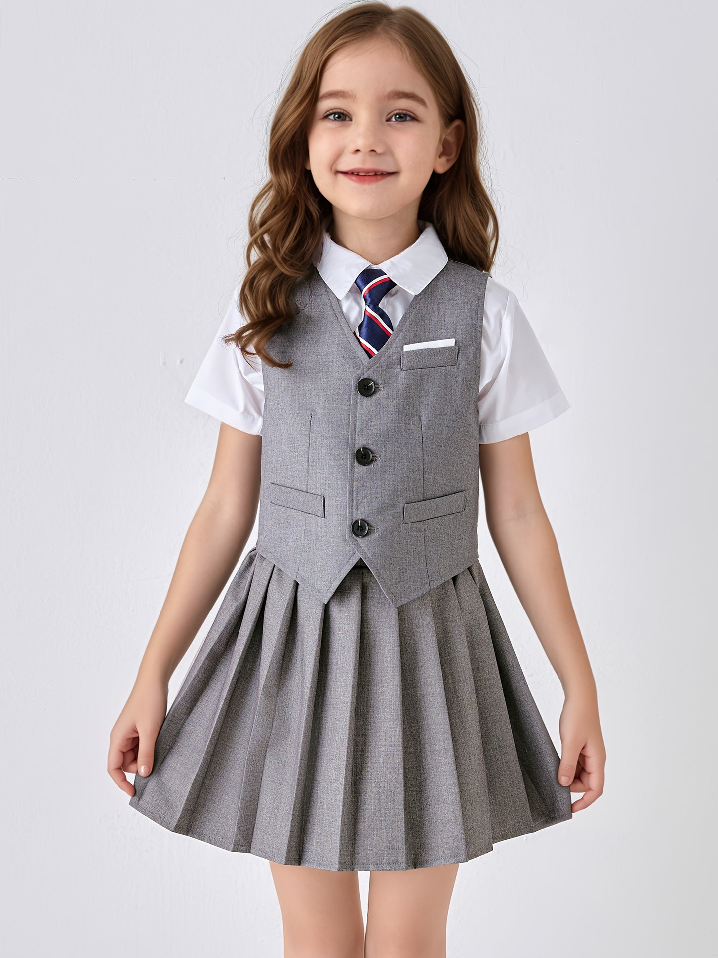 Girls Preppy 3-Piece School Uniform Set for Spring and Fall