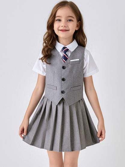 Girls Preppy 3-Piece School Uniform Set for Spring and Fall