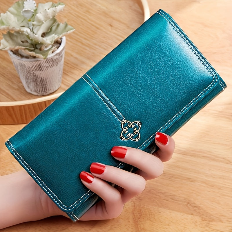 hour Women's Vintage -Korean Style Wallet - Long Wallet with Clasp Closure, Multi-Card Holder (Cash/credit), Slim Envelope Design Handbag, for daily Use, Professional & Special Events - Ladies Purse