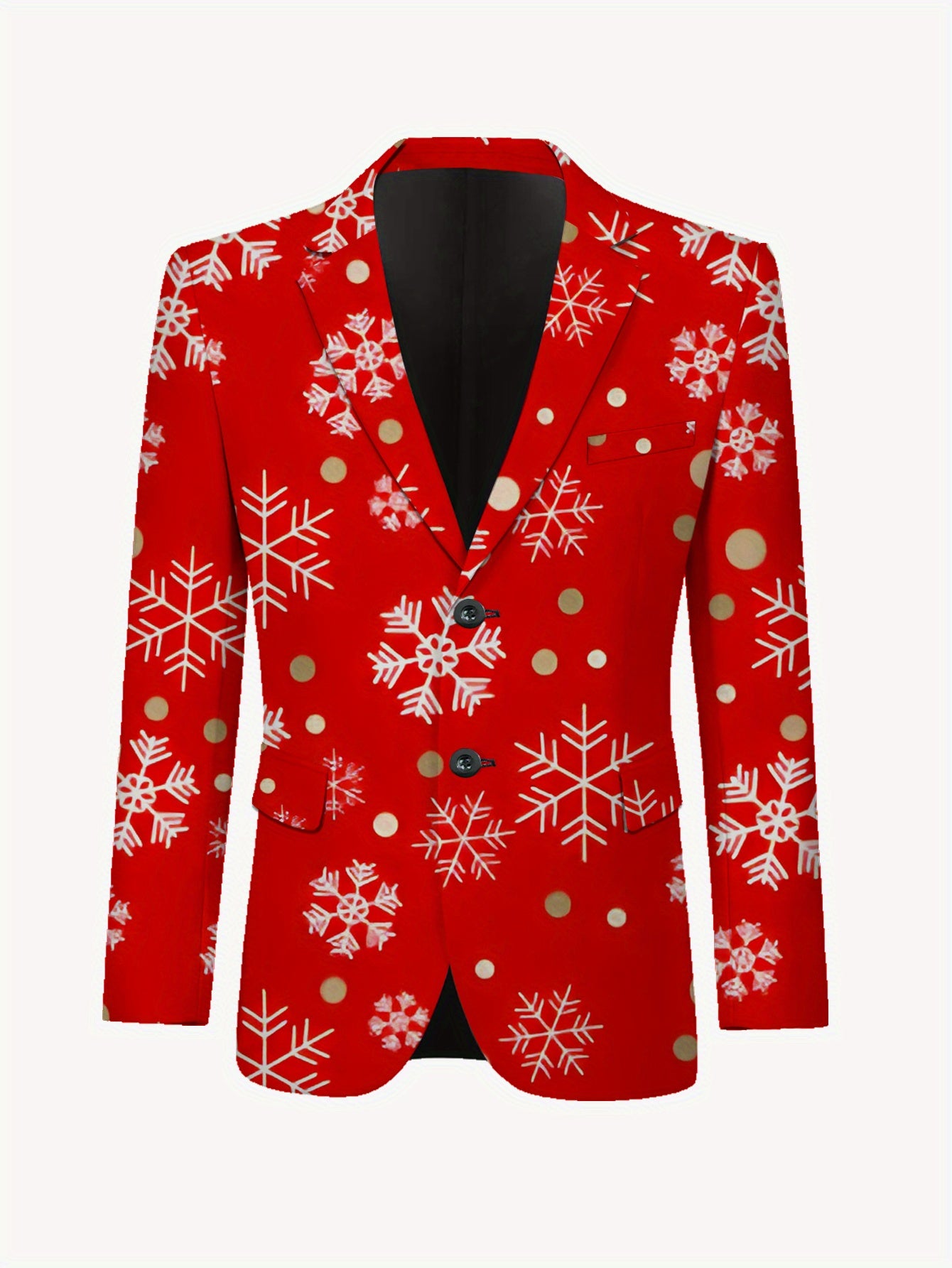 Men'S Blazer - Red & White Snowflake pattern with Golden dots, Business Formal & Casual Coat, All-Season Jacket for Office, Parties, Everyday - Classic Lapel, Structured Fit, Easy-Care Professional Outerwear, Office Wear, Tre