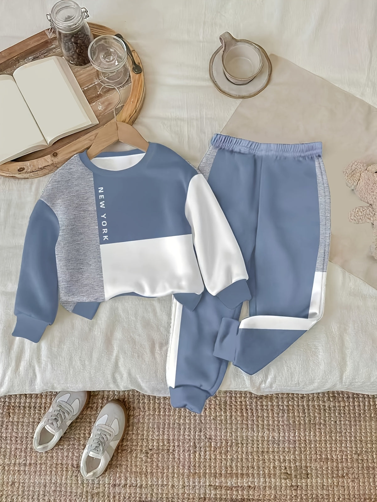 Baby Boy Color Block Sweatshirt and Pants Set for Spring/Fall - ayq