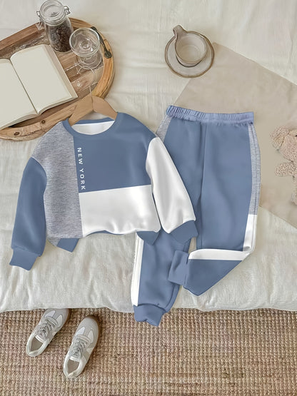 Baby Boy Color Block Sweatshirt and Pants Set for Spring/Fall - ayq