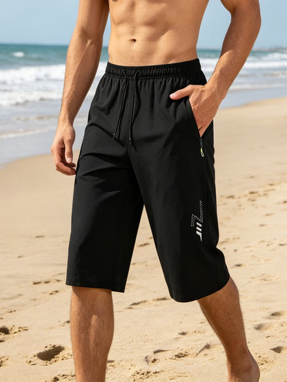 Men's Quick-Dry Lightweight Polyester Swim Shorts with Side Zipper
