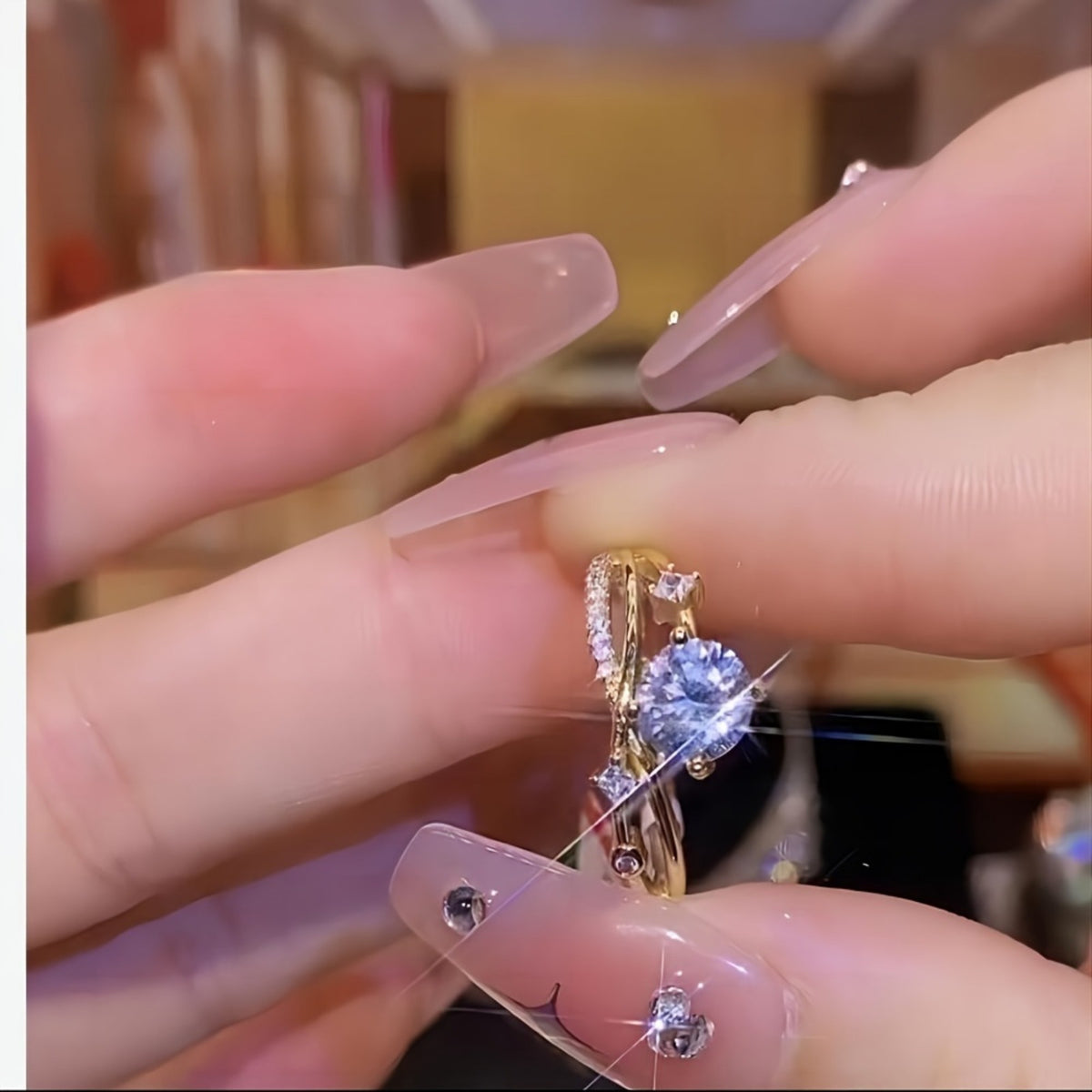 Adjustable Women’s Starry Sky Ring with Synthetic Cubic Zirconia