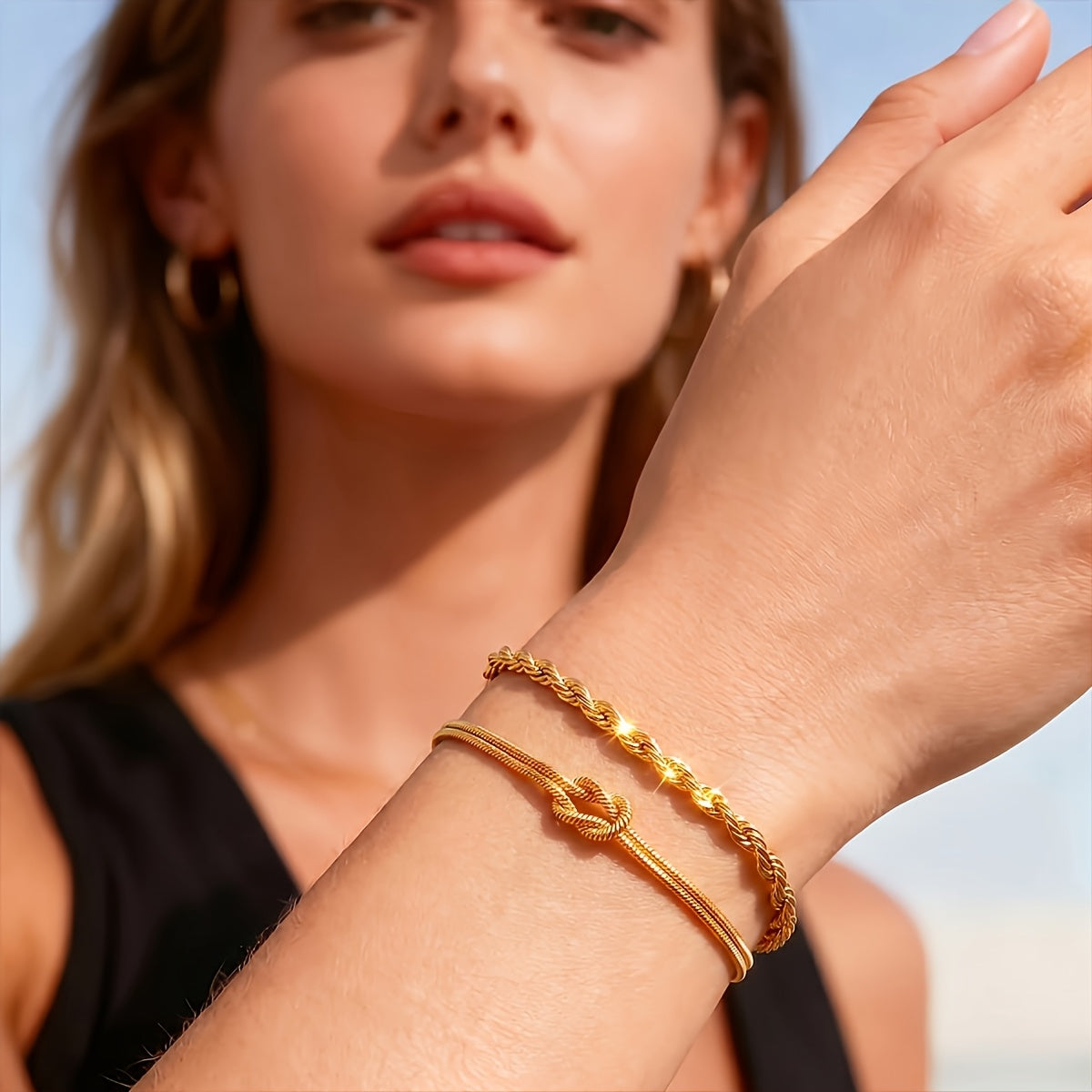 Women's 2pcs 18K Gold Plated Stainless Steel Bracelets - Elegant Daily