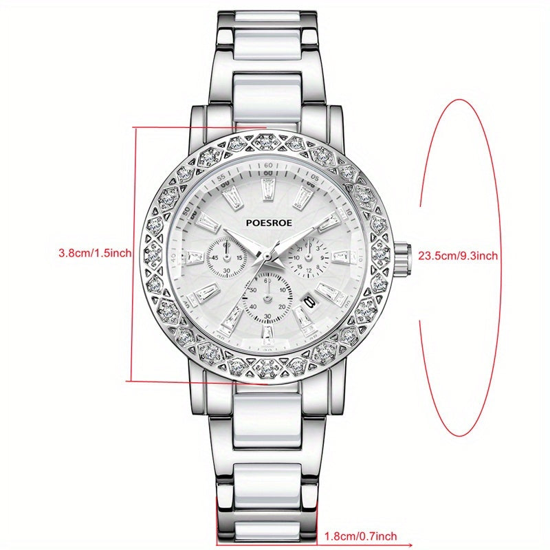 Women's Casual Quartz Watch with Rhinestone Case & Steel Strap