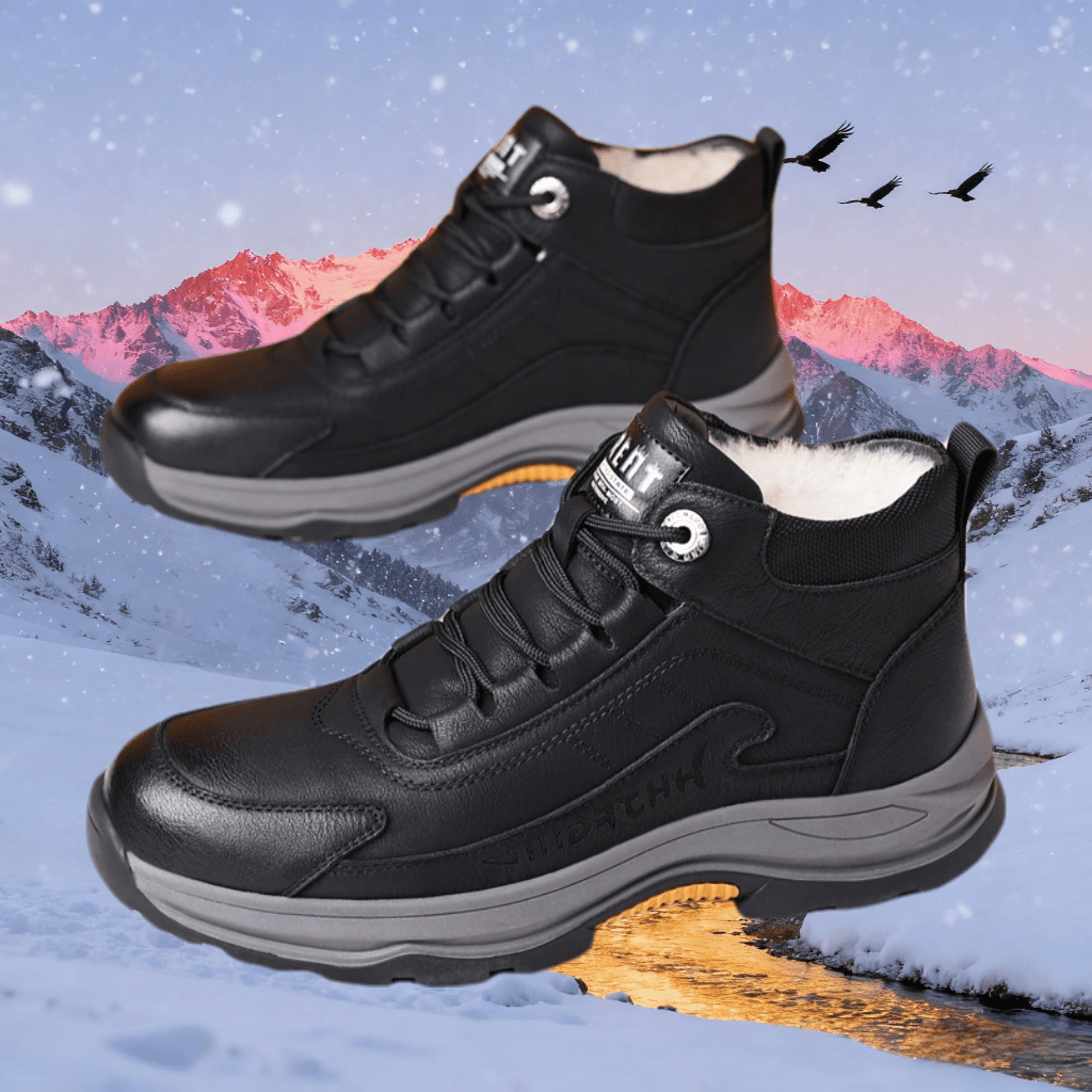 Men's Full-Grain Leather Plush-Lined Casual Winter Sneakers