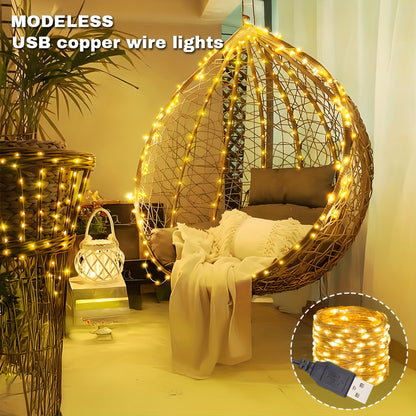 , USB LED string light, 100/50/30/10 LEDs, USB-Powered Christmas Tree & Fairy Lights, warm white, Ideal for Christmas, Halloween, Thanksgiving, wall decorations, autumn decorations, bedroom, living room, wedding, party, birth