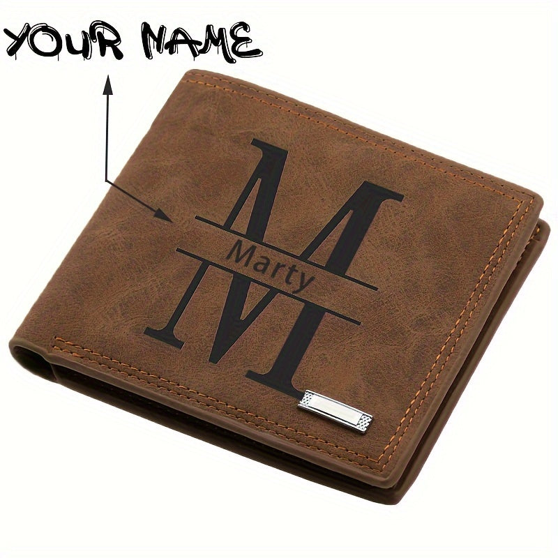 Personalized Men's Faux Leather Wallet - Vintage Style, Business Card Holder, Black PU with Plaid Detail
