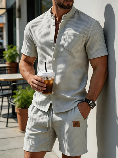 Men's Summer Knit Casual Shirt & Shorts Set with Breathable Fabric