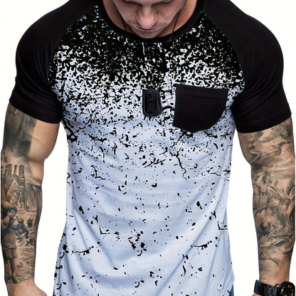Chic Printed T-shirt, Men's Casual Street Style Stretch Round Neck Tee Shirt For Summer