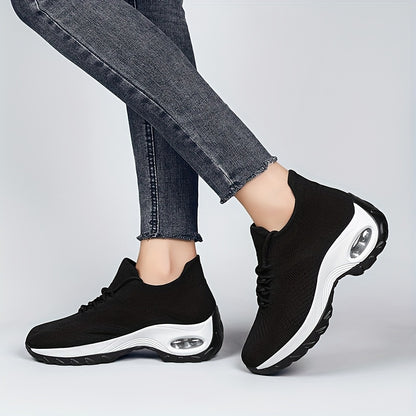 Women'S Breathable Mesh Casual Sneakers - Comfortable, Lightweight Running  Walking Shoes with Air Cushion, Shock-Resistant Sole, Lace-Up Design in Black and White