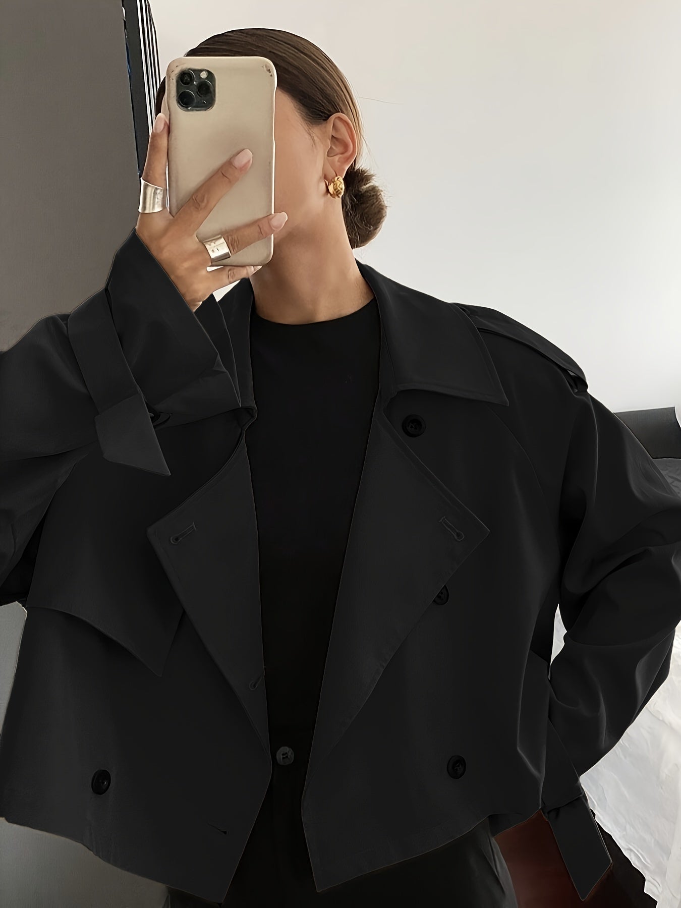 Women's Spring/Autumn Solid Color Simple Loose Casual Short Long Sleeve Trench Coat